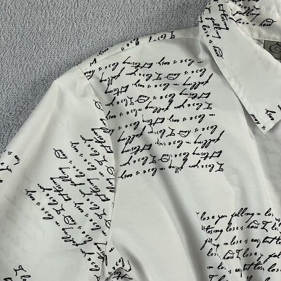 Spoon Jeans Long Sleeve Button Up Shirt Dress Women's Med White Black Script - Picture 5 of 16